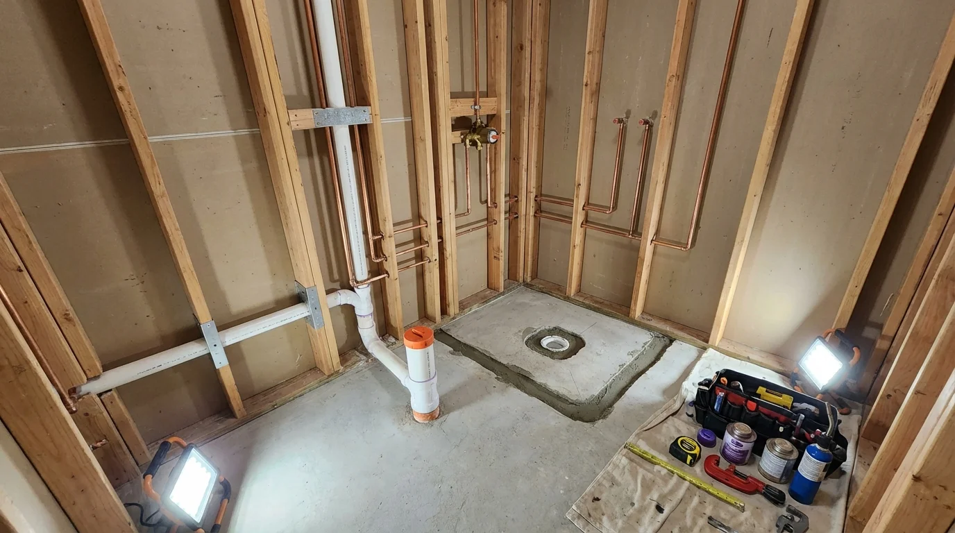 Bathroom rough-in plumbing during remodel by Johns Plumbing LLC in Sterling City