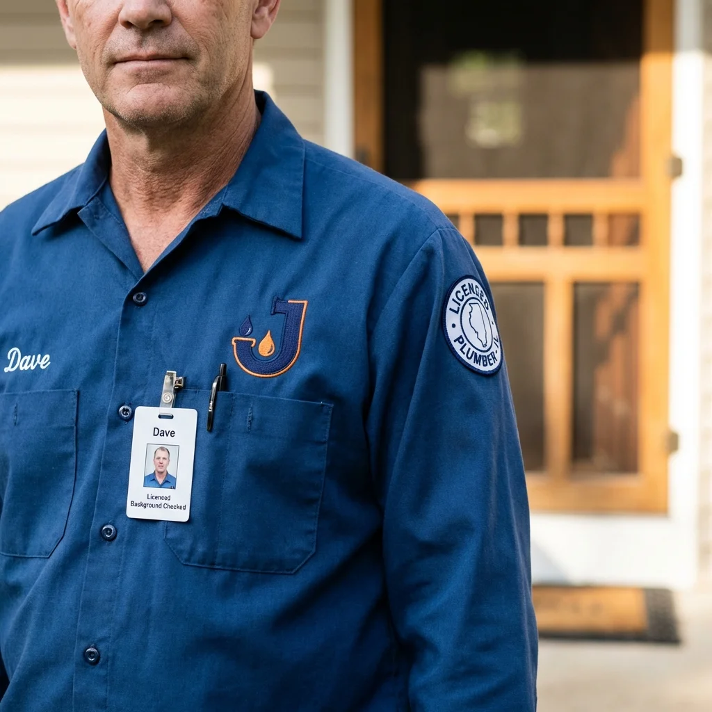 Licensed plumber showing ID badge in Sterling City, TX