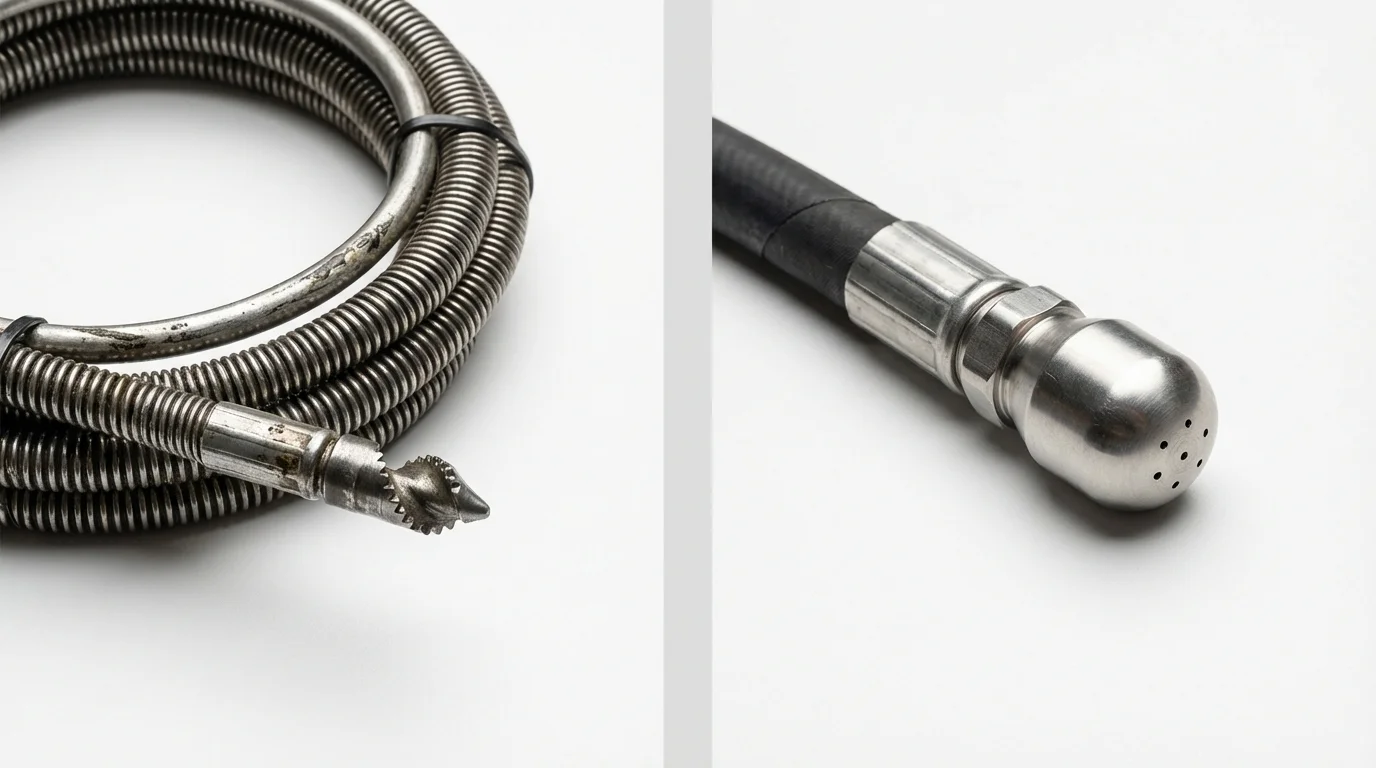 Drain snake cable and hydro jetting nozzle used for drain cleaning in Sterling City, TX