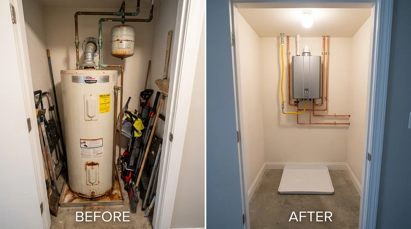 Tank water heater versus wall-mounted tankless unit comparison for Sterling City, TX homeowners