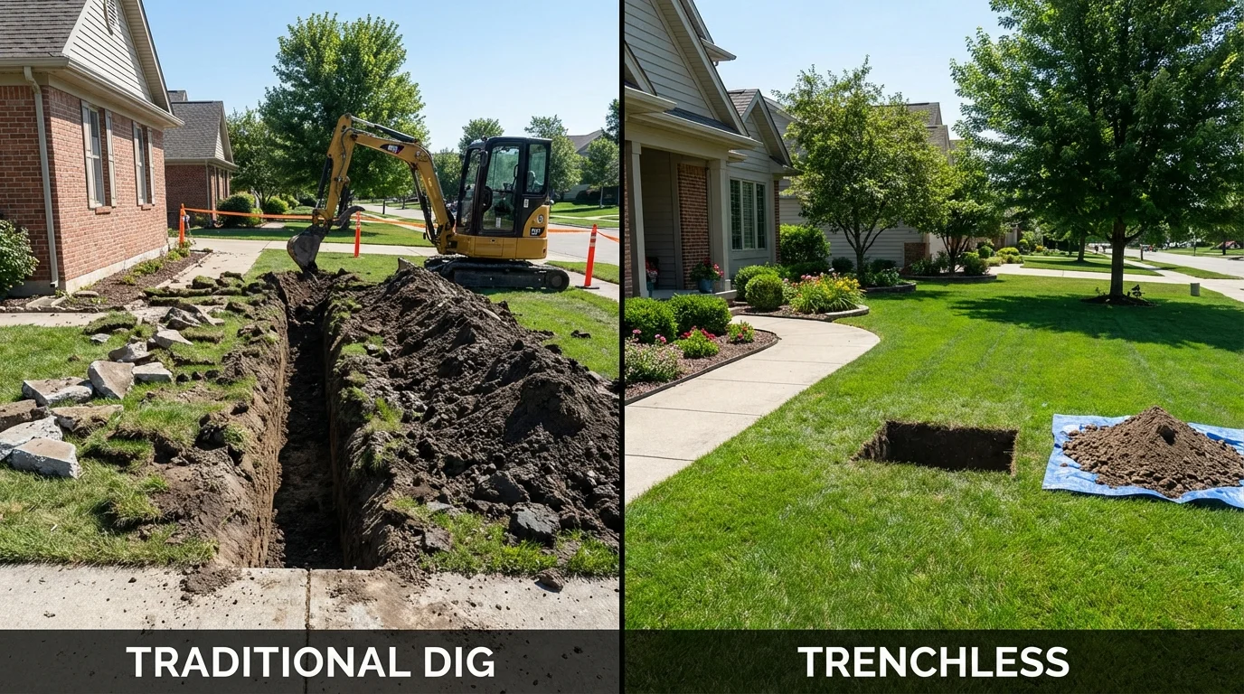 Trenchless sewer repair with minimal yard damage versus traditional excavation in Sterling City, TX